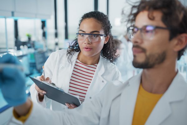 Two students working in a computer lab