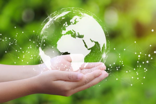 AI Graphic of person holding globe in their hands