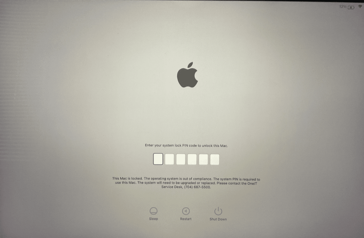 MAC OS Block Screen Image: This Mac is locked. The operating system is out of compliance. 